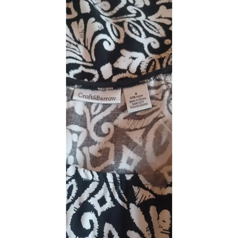 Croft & Barrow Size 8 Black and White Floral Paisley Midi A-Line Skirt Fairycore